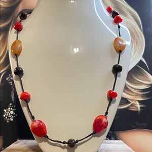 Elegant Red and Black Beaded Necklace (28 inches)